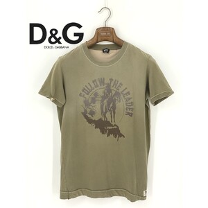 B0040/美品 DOLCE&GABBANA ドルチェ&ガッバーナ D&G follow the leader コットン クルーネック 半袖 Tシャツ カットソーS カーキ 緑 メンズ