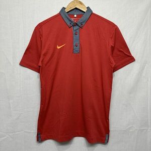 NIKE GOLF ナイキ ゴルフ ボタンダウン 半袖 ポロ シャツ チェック メンズ ウェア DRI FIT 赤系 レッド系 L b19014