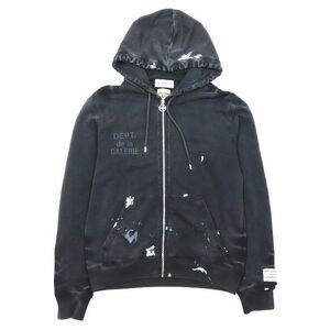 ランバン LANVIN ×ギャラリーデプト GALLERY DEPT コラボ フルジップパーカー フーディ ペンキ加工 ロゴ アウター 黒 ブラック L メンズ