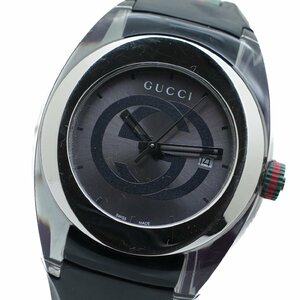 1円 稼働 美品 箱/保証書付 GUCCI グッチ SYNC シンク 137.1 QZ クオーツ デイト 3針 グレー文字盤 腕時計 メンズ ラウンド 0428420240604