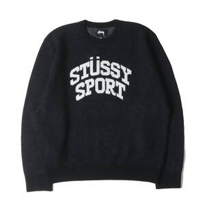 STUSSY ステューシー ニット サイズ:XL 21AW カシミア混 SPORTロゴ クルーネック ニット セーター (SPORT SWEATER) ブラック トップス