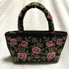 レトロ　薔薇模様　ビーズ刺繍 ハンドバッグ