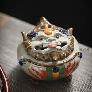 彩陶猊盤香炉 工芸品美術品 置物 新品未使用