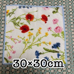 ♪新品　30×30cm　フェイラー　FEILER　タオルハンカチ　Flower Meadow　水色　シュニール織