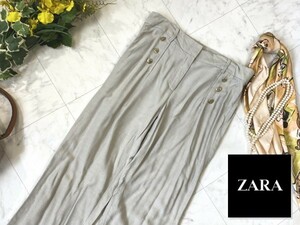 e270★訳アリ ZARA ザラ ベージュ マリン スタイル ワイドパンツ レディース ボトムス ストレート ゴールドボタン マリンルック