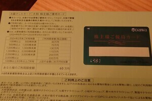 【2024.05.31迄】大和　株主優待カード　男性名義【限度額60万円】