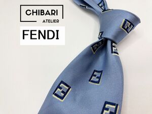 【美品】FENDI　フェンディ　全面FFロゴ柄 ネクタイ 3本以上 送料無料 メンズ ブルー系　1204067