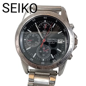 【即決 稼働 良品】121-4 綺麗 SEIKO セイコー クロノグラフ メンズ 腕時計 稼働 デイト 7T92 0FV0 10BAR 黒ブラック