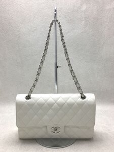 CHANEL◆マトラッセ/キャビアスキン/チェーンショルダー/A01112/レザー/WHT/変色/汚れ/傷//