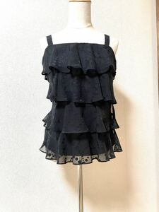 美品★クードシャンス/CdeC★ドット柄 ティアード シフォン 夏物 トップス カットソー★黒★38 / M　送料185円