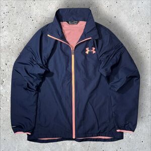 ★襟ロゴライン★UNDER ARMOUR gold gear スタンドカラー ジップアップジャケット size XL ネイビー系 アンダーアーマー 古着 洗濯済み