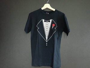 ビンテージ だまし絵　タキシード　Ｔシャツ　Ｓ程度　黒　バックプリント有