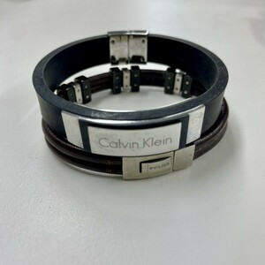 K604-M25-107 Calvin Klein カルバンクライン POLICE ブレスレット バングル 2点セット ブラック ブラウン 約6cm メンズ アクセサリー