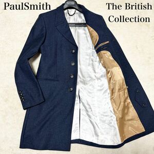 【最高級】ポールスミス ブリティッシュコレクション PaulSmith BritishCollection チェスターコート ネイビー ウール L ヘリンボーン 