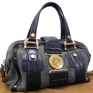 1円 ■ 美品 グッチ ハンドバッグ 186235 グレー×ブラック系 スエード クレスト おしゃれ GUCCI ■E.Cmpe.oR-28