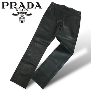 t94 未使用 タグ付 PRADA プラダ レザー パンツ 本革 ボトム ブラック アーカイブ Vintage ヴィンテージ 42 イタリア製 正規品 レディース