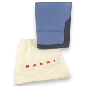 美品 MARNI マルニ サフィアーノレザー カラーブロック バイカラー 二つ折り財布 コンパクトウォレット ブルー系 ◆