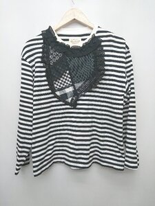 ◇ TORI-TO ×BEAMS BOY ボーダー レース フリル 22AW 長袖 Tシャツ カットソー サイズＭ ブラック ホワイト レディース P