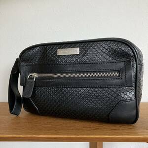 ●美品【イタリア製】EMPORIO ARMANI エンポリオアルマーニ 本革レザー セカンドバッグ/クラッチ/黒/メンズ/パイソン調