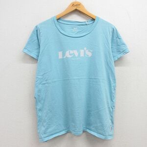 古着 リーバイス Levis 半袖 Tシャツ レディース ビッグロゴ コットン クルーネック 水色 24jun03 中古