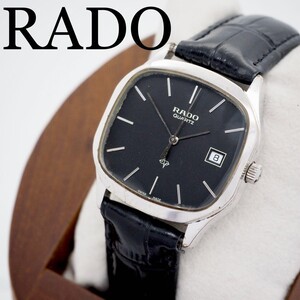 236 RADO 時計　メンズ　スクエア　ブラック　デイト　新品ベルト