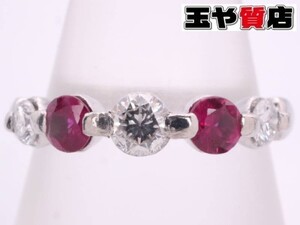 ルビー0.34ct ダイヤ0.35ct デザイン リング 14号弱 pt900 プラチナ