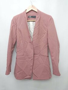 ◇ ZARA くすみカラー フロントボタン 長袖 ノーカラー ジャケット サイズEUR S USA S MEX 26 ピンク レディース P