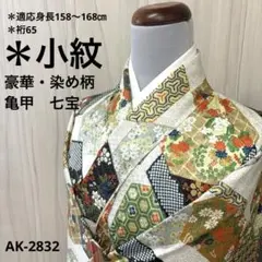 AK-2832 裄65 亀甲重ね 豪華 小紋 染め柄 七宝 金彩　正絹　広衿　袷