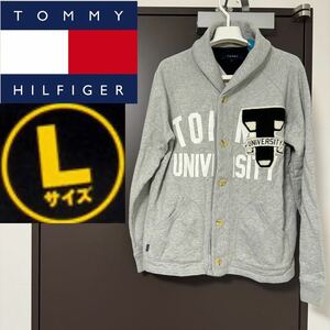 トミーヒルフィガー TOMMY HILFIGER ニット Lサイズ ロゴ刺繍 メンズ L カーディガン ブルゾン ジャケット トミー グレー ワッペン