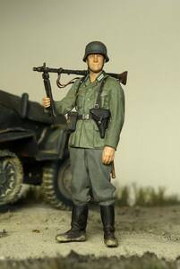 タミヤMM 1/35 ドイツ国防軍 兵士1体【42】組立て装済完成品 Tamiya 1/35 WW2 German Wehrmacht Soldier, build and Painted finished.