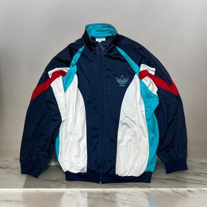 ADIDAS TRACK JACKET 80s WHITE/NAVY アディダス トラックジャケット 80年代 銀タグ 万国旗タグ ホワイト/ネイビー 【Vintage】【古着】