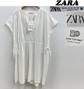 未使用品 /M/ ZARA Vネックシャーリングドレス レディース タグ カジュアル トップス 定番 フェミニン 大人可愛い ガーリー デイリー ザラ