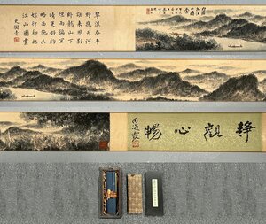 ■観心・時代旧蔵■C027中国古書道 傅抱石 山水 手卷 書画長卷 水墨中国画巻物 肉筆逸品 肉筆保証品