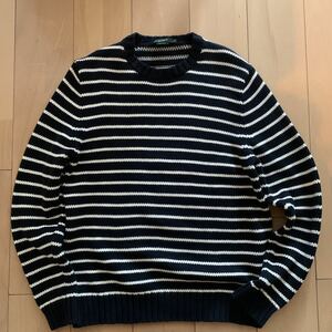 00s【J.CREW】Jクルー ボーダー クルーネック コットン ニットセーター 紺×白 旧タグ オールド レナウン扱い ローゲージ RRL好きにも！