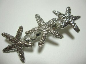 *新品*ヘアクリップ*スリースターフィッシュ*ヒトデ*シルバー*ロジウム*