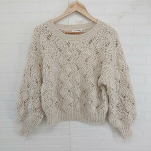 ◇ natural couture ナチュラルクチュール 透かし編み 長袖 ニット セーター サイズF ベージュ系 レディース E