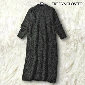 26 【FREDY&GLOSTER】 フレディアンドグロスター ニットワンピース ロングワンピース M 黒 ブラック ミックスカラー スリット レディース