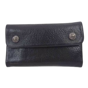 CHROME HEARTS クロムハーツ（原本無） WAVE WALLET CROSS BUTTON ウェーブ ウォレット クロスボタン レザー ロング ウォレット 【中古】