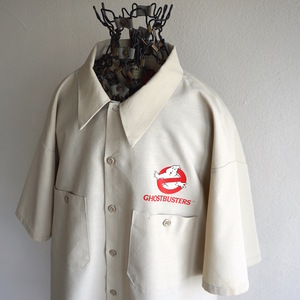 レア 1980s ヴィンテージ USA製 GCA ゴーストバスターズ 両面ロゴプリント S/S ワークシャツ 2XL ベージュ GHOSTBUSTERS ムービー 古着