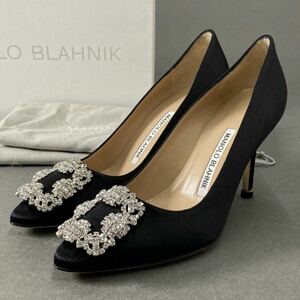 10f11 【新品】MANOLO BLAHNIK マノロブラニク HANGISI 90 CLC ハンギシ ヒールパンプス サイズ35 ブラック サテン レディース 女性用 靴