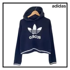 adidas　ショート丈　パーカー　フーディー　　レディース　ネイビー　M