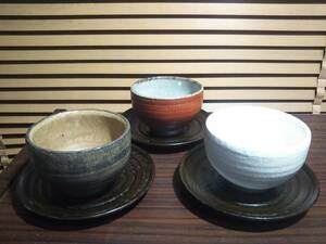 湯呑み茶碗 3種セット 茶托付き 陶器 焼き物 茶器