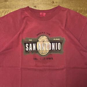 USAファブリック SANANTONIO サンアントニオ Anvil 2枚タグ Tシャツ Lサイズ 後染め USA古着