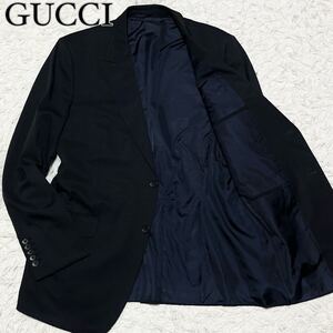 希少な2XL相当!!!【未使用級】GUCCI グッチ 【王者の装い】 2B テーラードジャケット 総裏クレストタグ ブラック 黒 メンズ サイズ52 