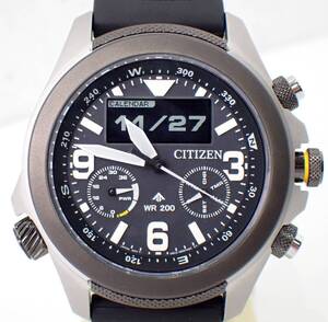 美品 CITIZEN(シチズン) プロマスター ランド JV1007-07E SS/ラバー ソーラー電波 ステンレス ブラック文字盤 黒 メンズ 夜間発光