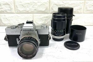 MINOLTA ミノルタ SR T SUPER フィルム一眼レフカメラ+MC ROKKOR-PF 1:1.7 f=55mm+TELE QD 1:3.5 f=135mmレンズ シャッターOK fah 5A088