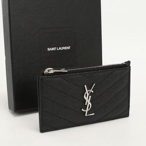 中古美品サンローランSAINT LAURENT モノグラム フラグメント ジップカードケース カーフ 607915 ブラック ランク：S us-1