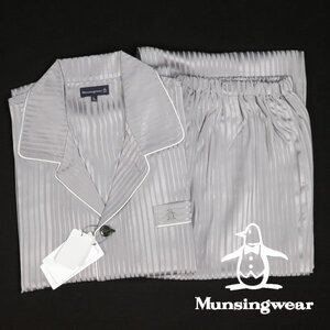 新品1円～★定価3.3万 Munsingwear マンシングウェア メンズ シルク絹100% テーラードパジャマ L グレー ストライプ ◆3803◆