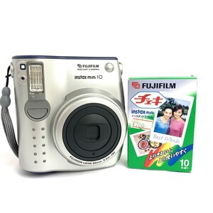 ジャンク品◆FUJIFILM 富士フイルム instax mini 10 チェキ フィルム付 カメラ◆ シルバーカラー