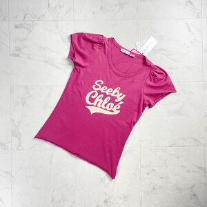 新品未使用 See by Chloe シーバイクロエ フロントロゴプリントTシャツ 半袖カットソー トップス レディース ピンク サイズ38*TC1097